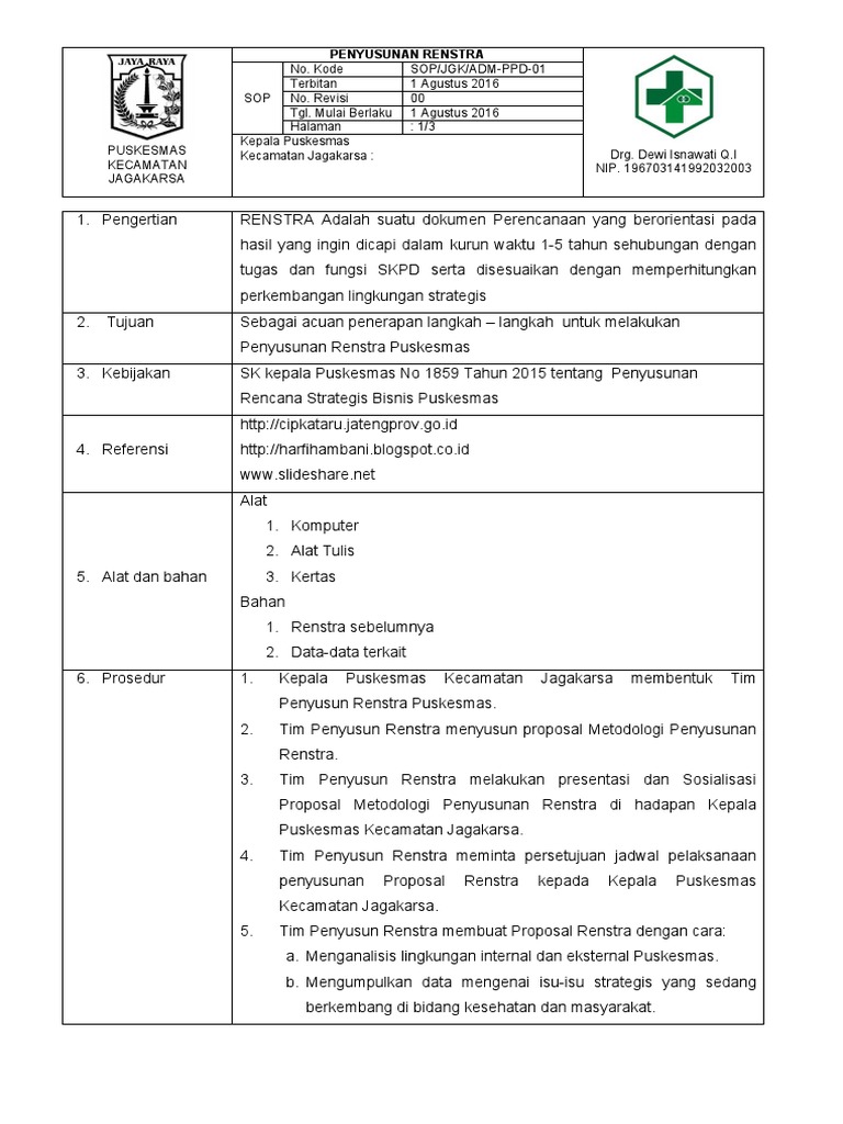 Sop Penyusunan Renstra Pdf
