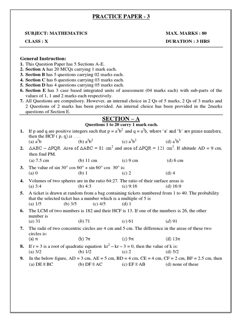 Maths Class X Paper 3 Pdf Download Free Pdf Circle