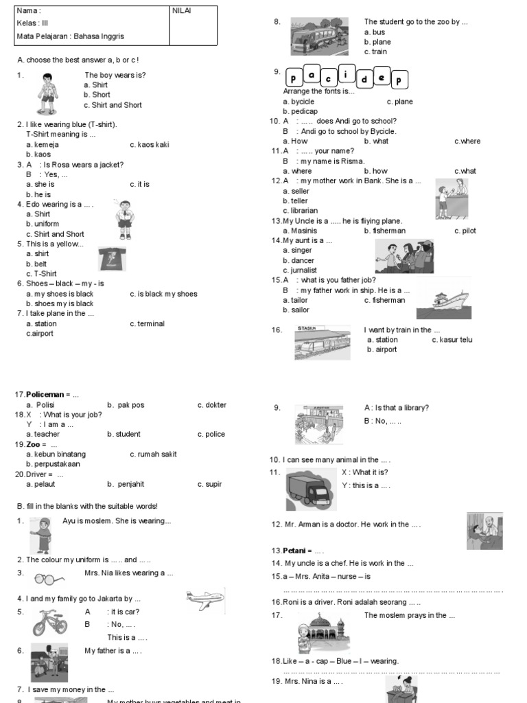 Soal Bahasa Inggris 3 Pdf Clothing Dress Codes