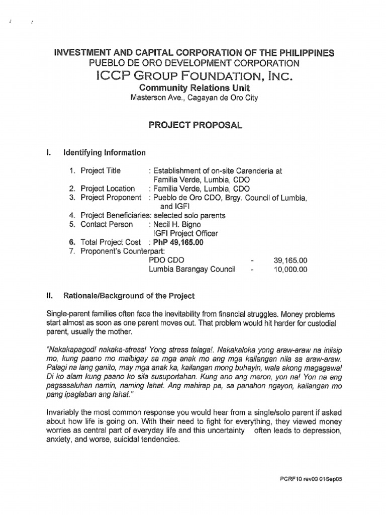 Proposal Lumbia Canteen With RBN Approval PDF