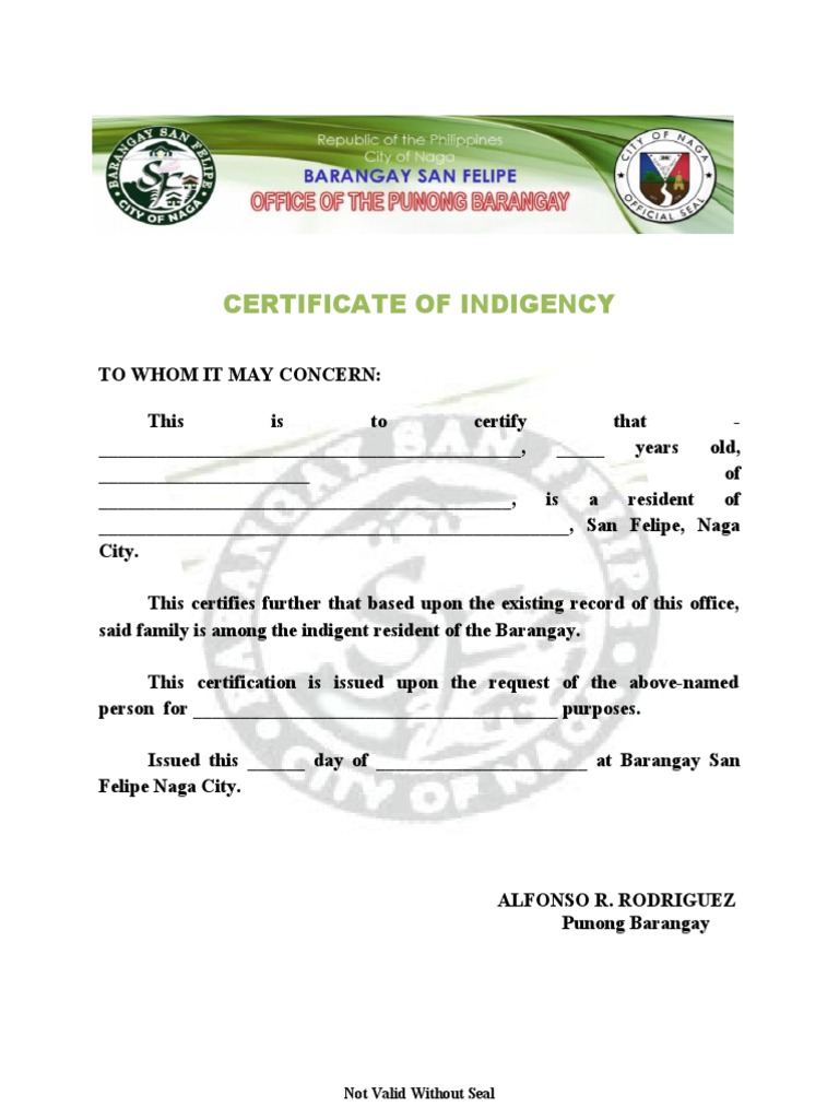 Certificate of Indigency | PDF