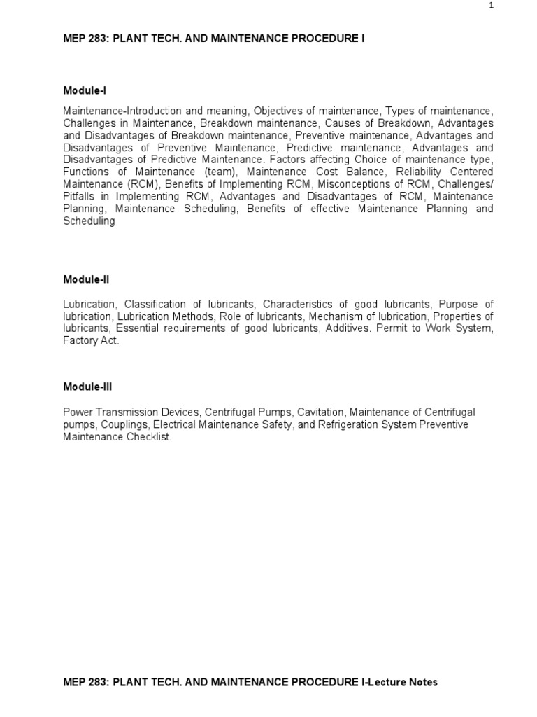 MEP 283 Lecture Notes | PDF | Reliability Engineering | Lubricant