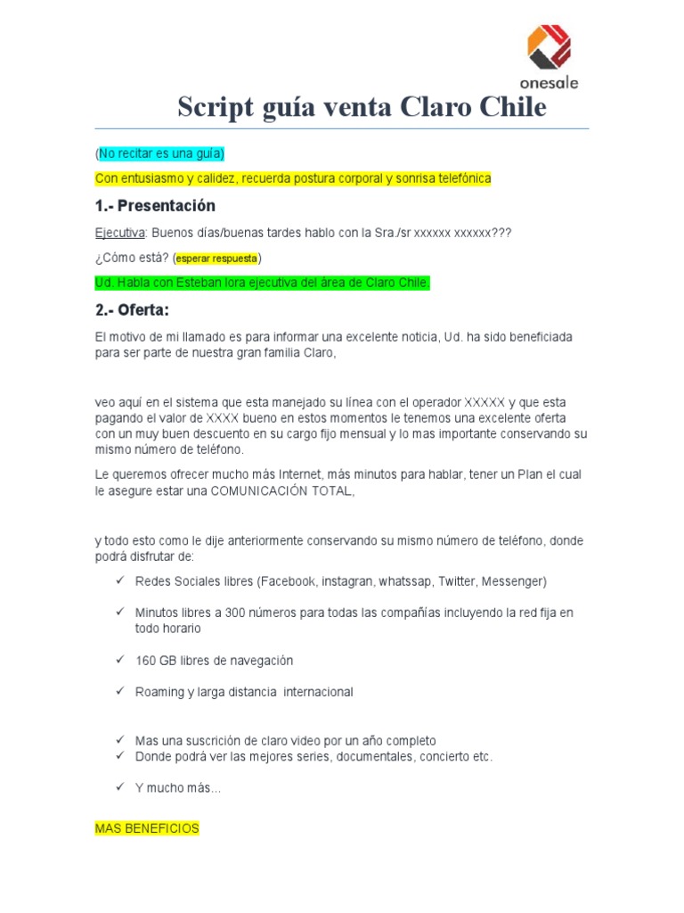 Guía de Script de Ventas Claro Chile | PDF | Crecimiento personal y ...