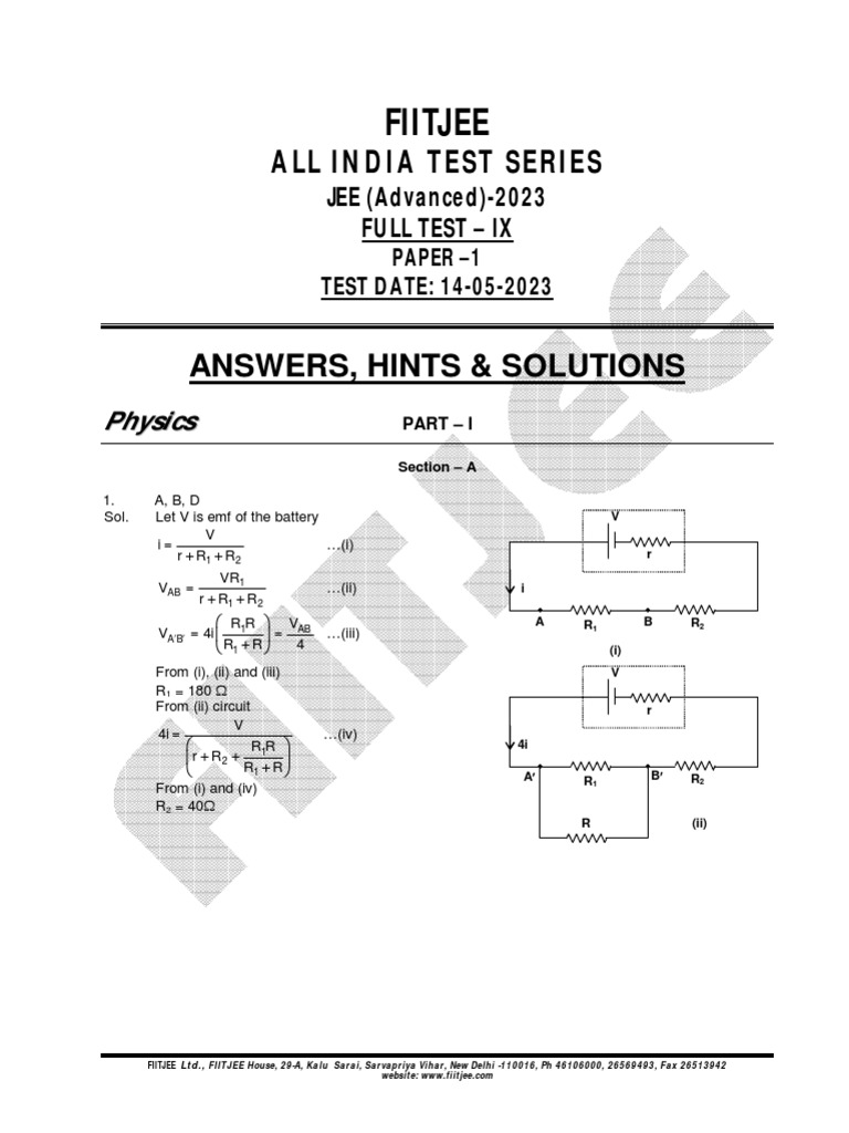 AITS 2223 FT IX JEEA Paper 1 Sol | PDF | Area | Physical Quantities