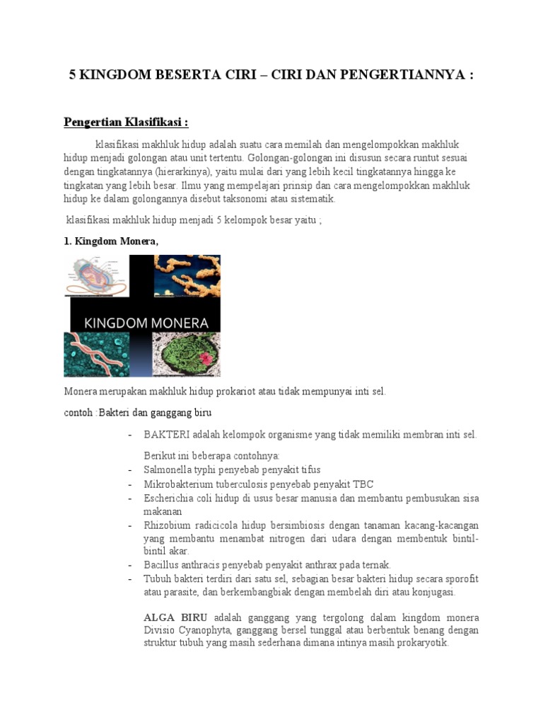 5 Kingdom Beserta Ciri - Ciri | PDF | Griya & Taman | Kesehatan Holistik