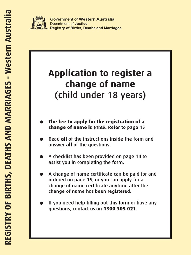 BDM401 Register A Change of Name Child Under 18 | PDF