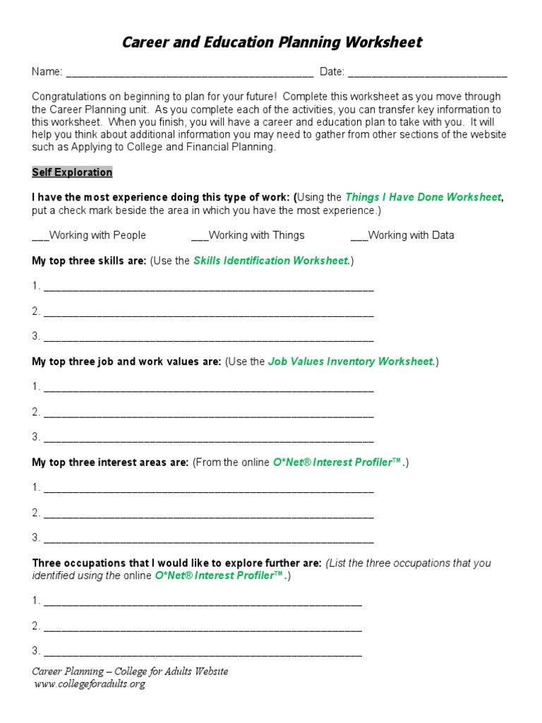 Worksheet Career and Education Planning | PDF