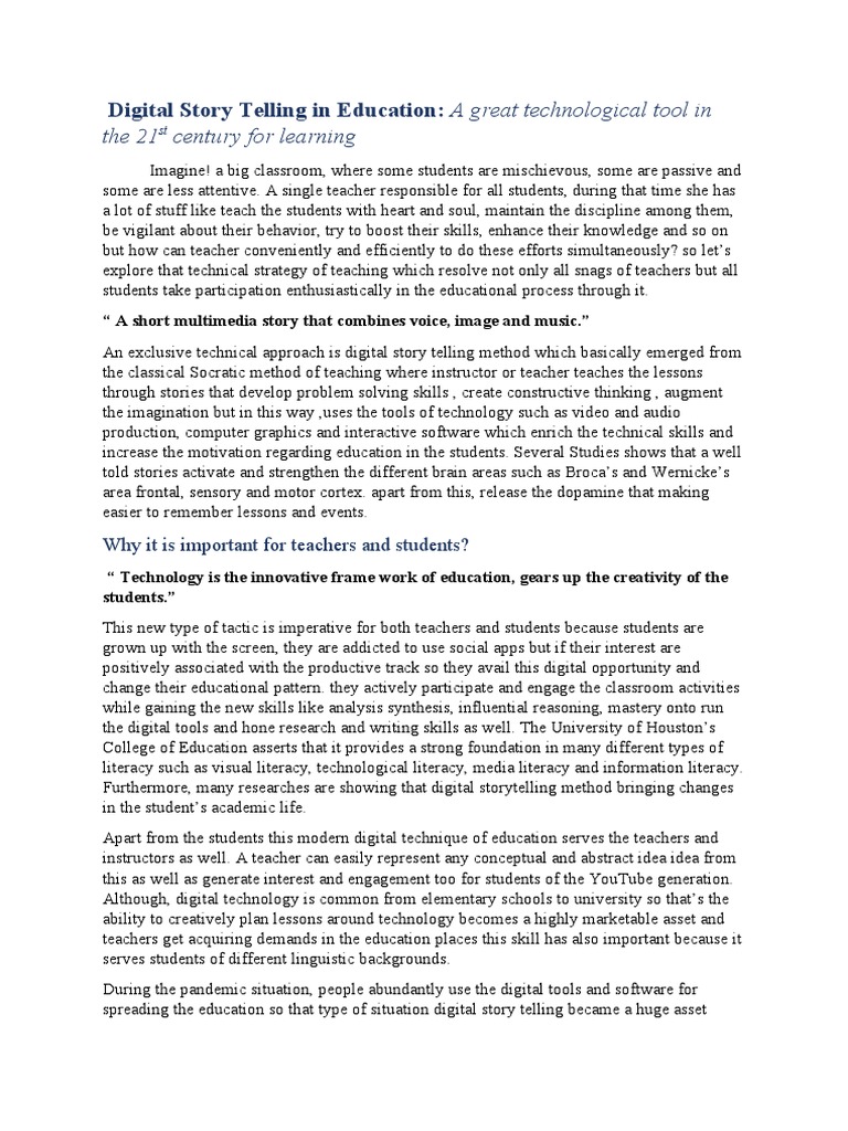 Digital Storytelling in Education Benefits | PDF | Teachers | Storytelling