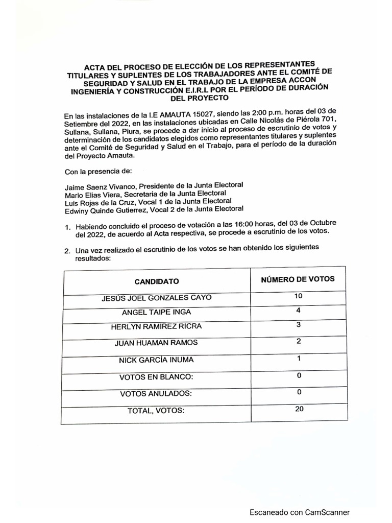Acta Del Proceso de Elecciones | PDF