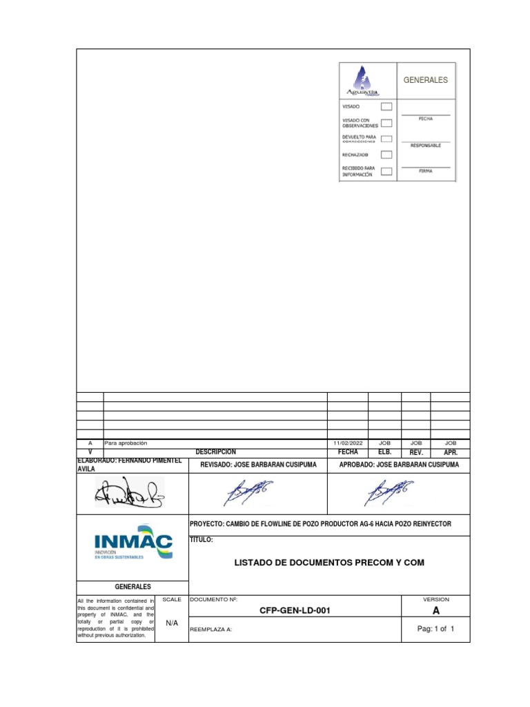 1.CFP-GEN-LD-001 Listado de Documentos PRECOM y COM Rev. A | PDF