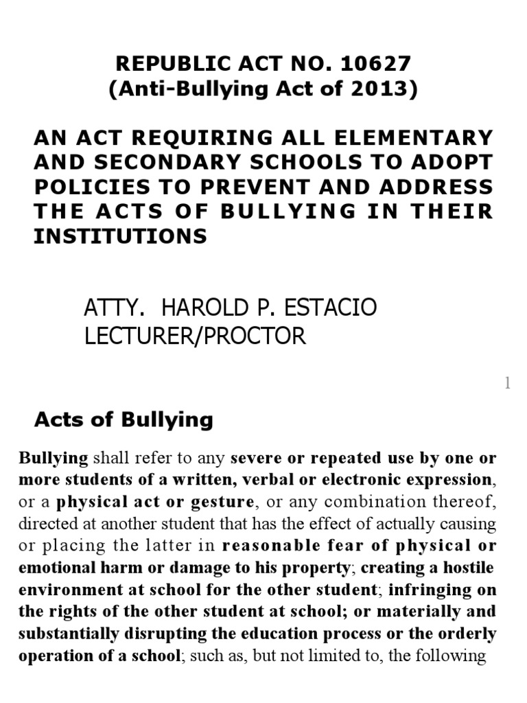 Anti Bullying Act Of 2013 Example