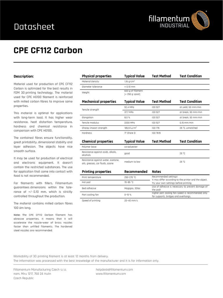 TDS CPE CF112 Carbon | PDF | Fibers | Chemistry