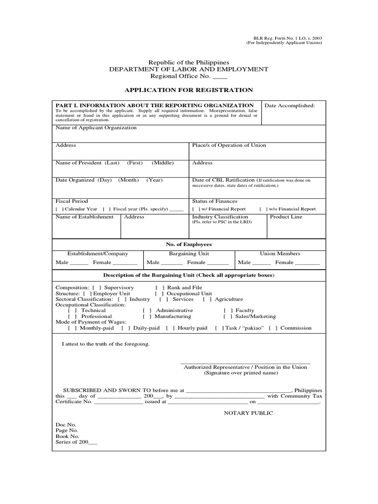 Union Registration Application Form | PDF | Employment | Ratification