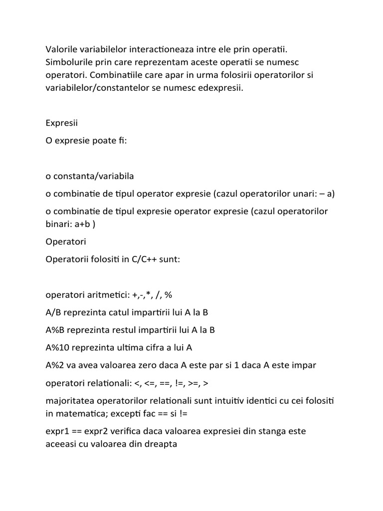 Operatori Si Expresii 10R | PDF