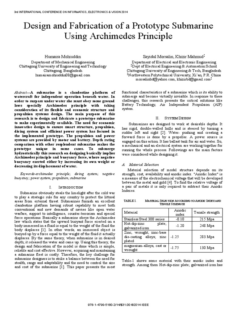 Prototype Submarine Design Using Archimedes Principle | PDF ...