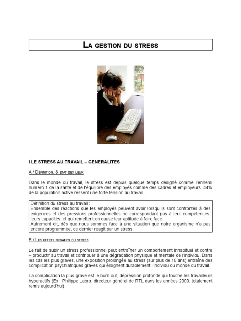 Gestion du Stress au Travail : Guide Complet | PDF | Stress (Biologie ...