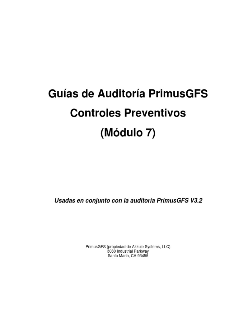 Guía de Auditoría PrimusGFS V3.2 | PDF | Auditoría | Contralor