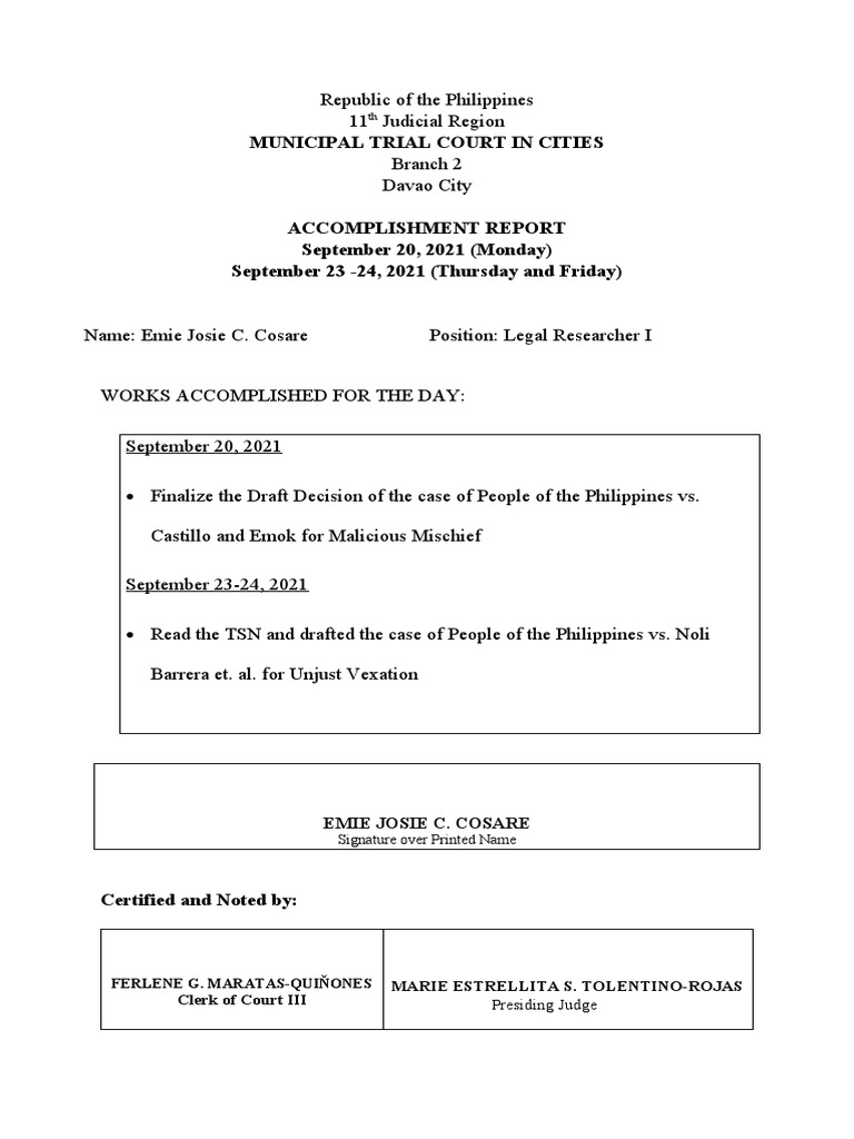 Accomplishment Report Emjo | PDF