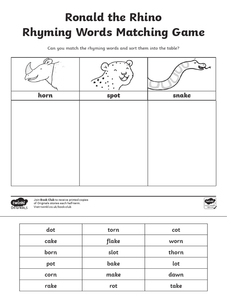 Rhyming Words Worksheet PDF