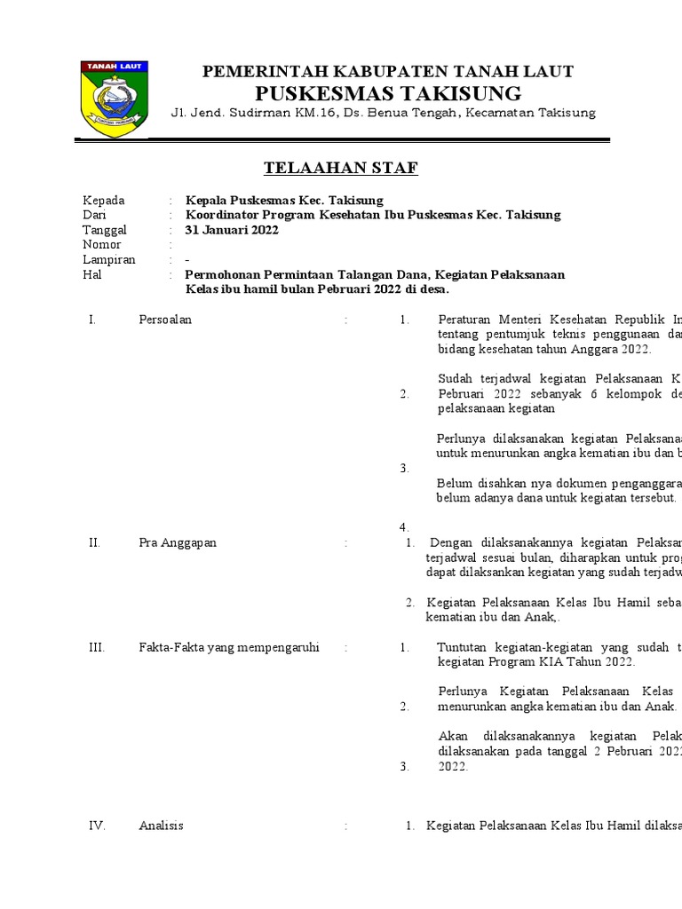 TELAAH STAF KEGIATAN Contoh | PDF