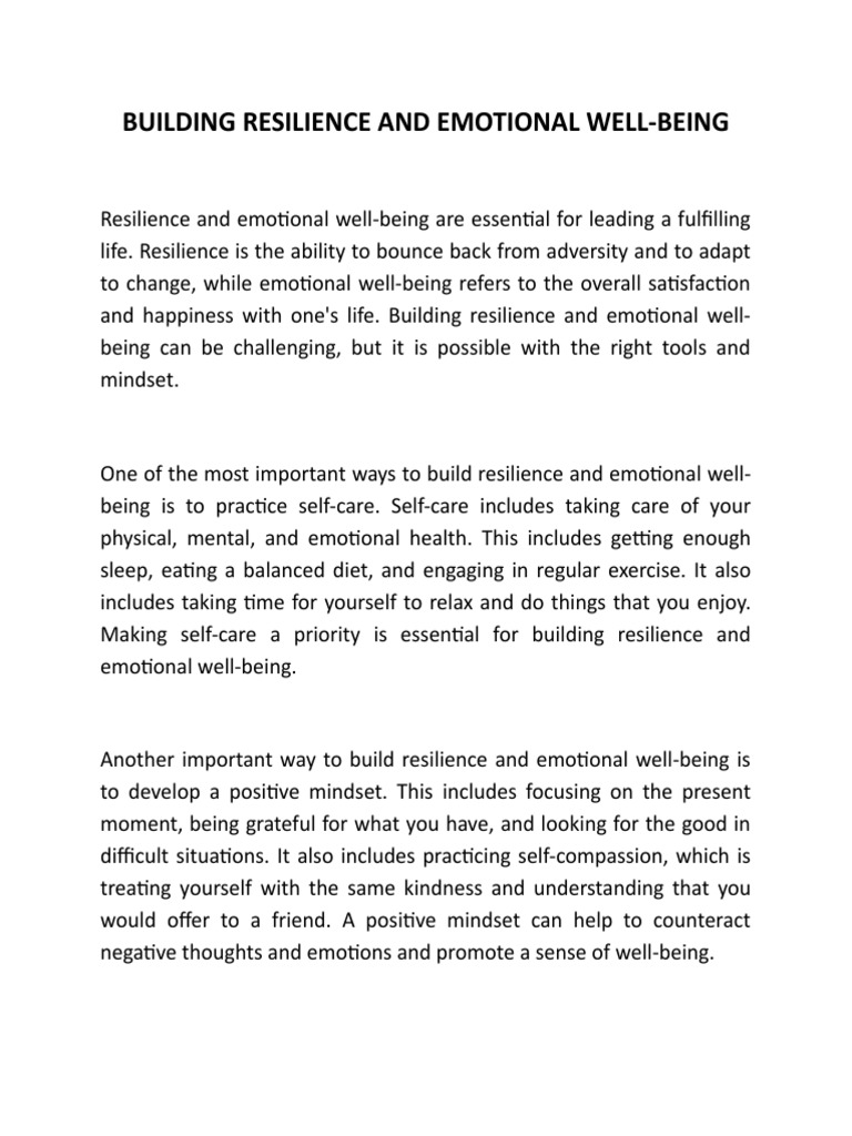 Building Resilience And Emotional Well Being Pdf Psychological