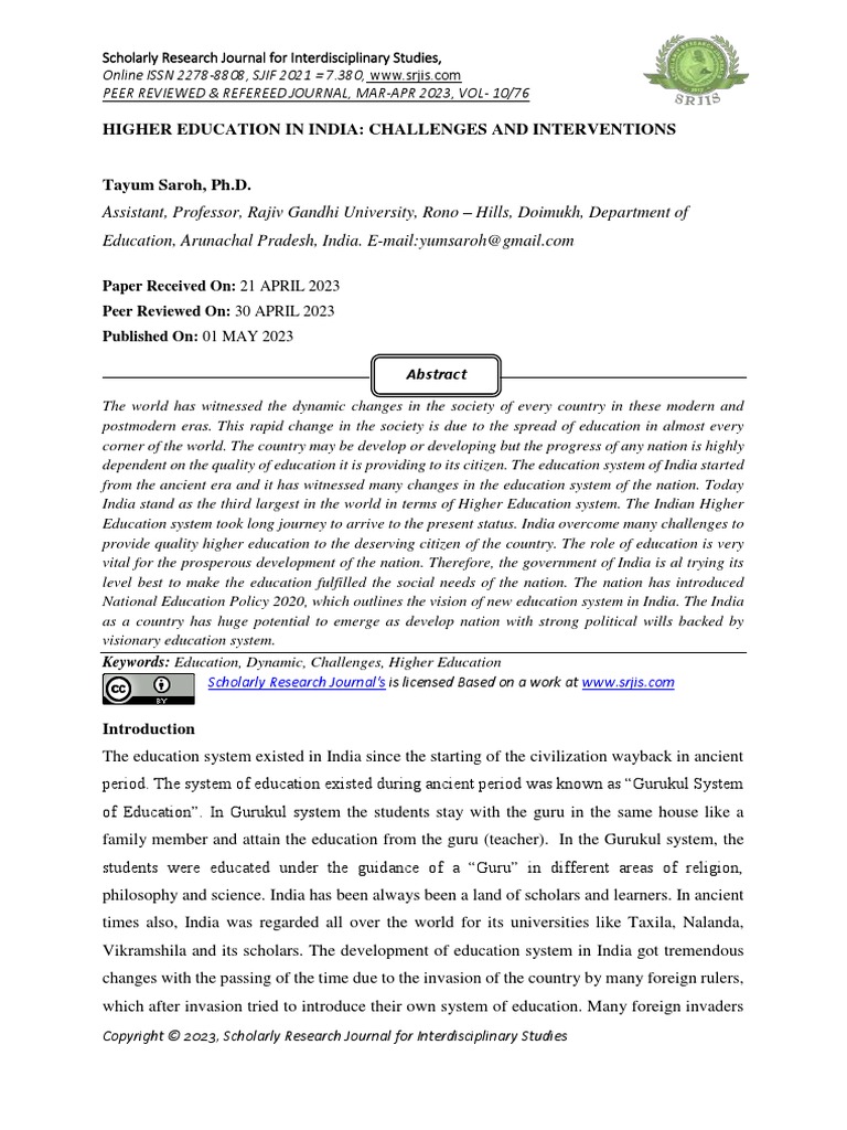 Higher Education in India: Challenges and Interventions | PDF ...