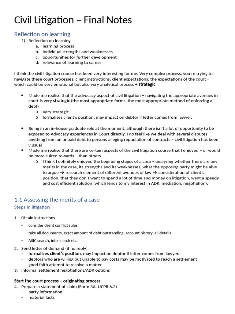 Exam Notes Pdf Costs In English Law Affidavit