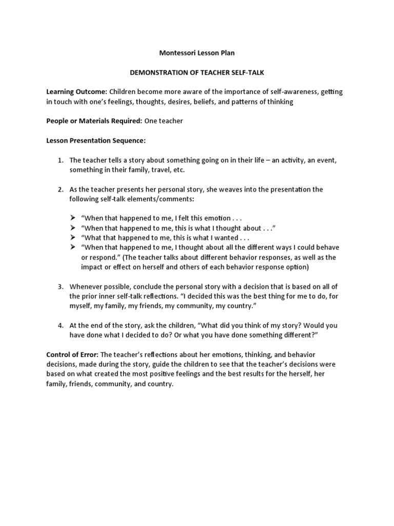 Montessori lesson plan self talk pdf