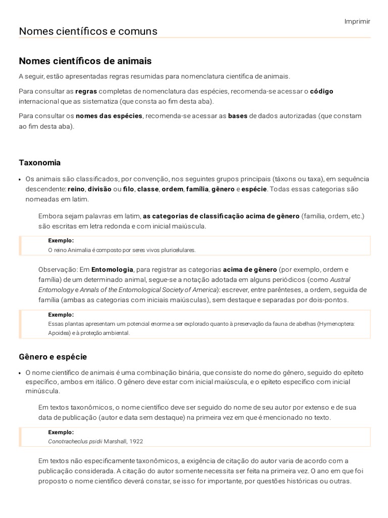 Regras de Nomenclatura Científica | PDF | Gênero | Taxonomia (Biologia)