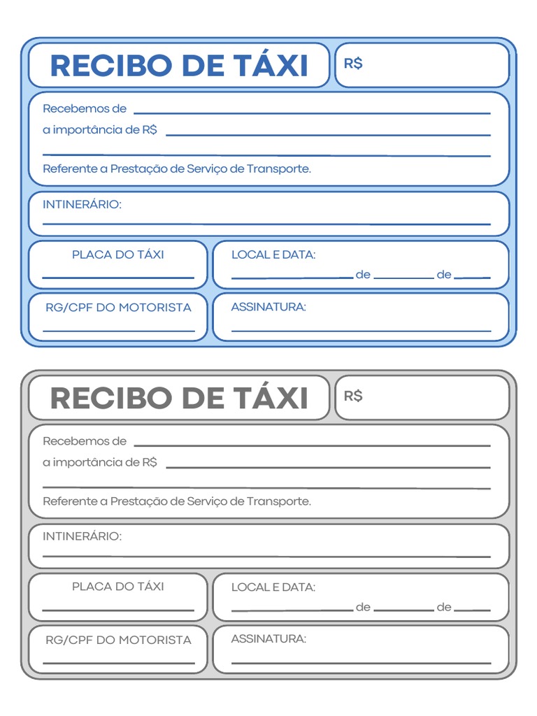 Recibo de Taxi Documento A5 Azul e Cinza | PDF