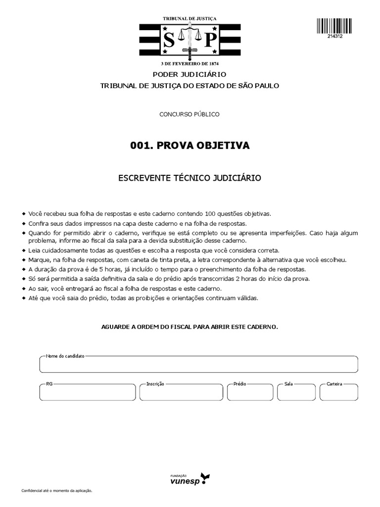 Prova Objetiva Escrevente TJ-SP 2023 | PDF