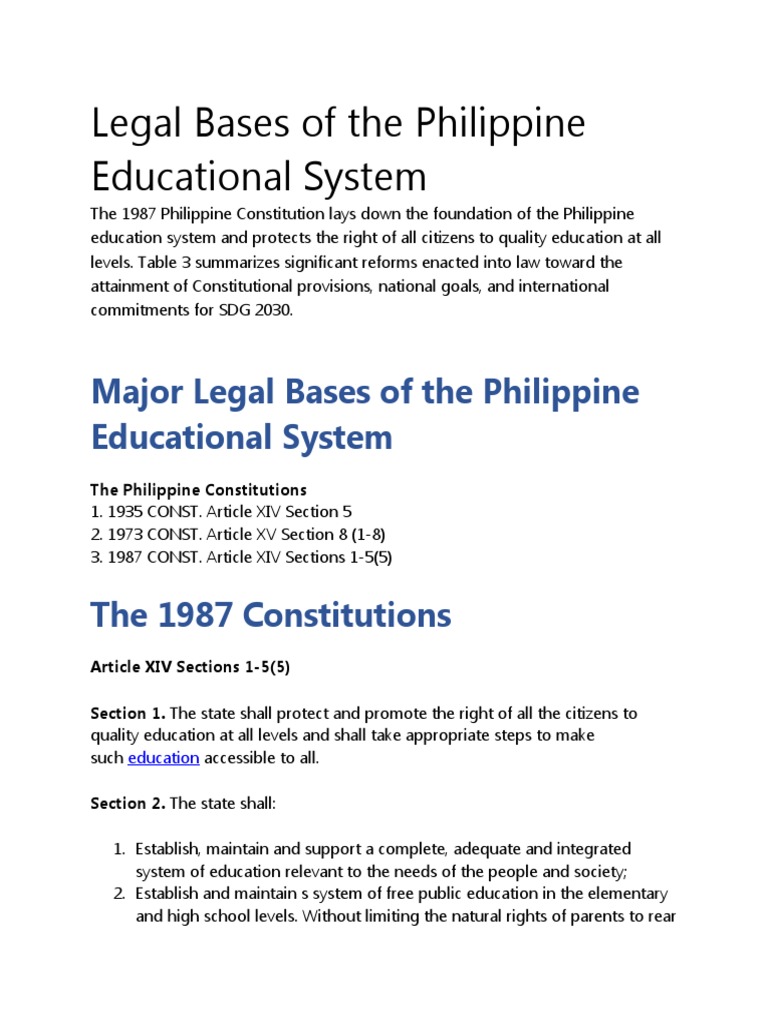 Legal Bases of The Philippine Educational System | PDF | Teachers ...
