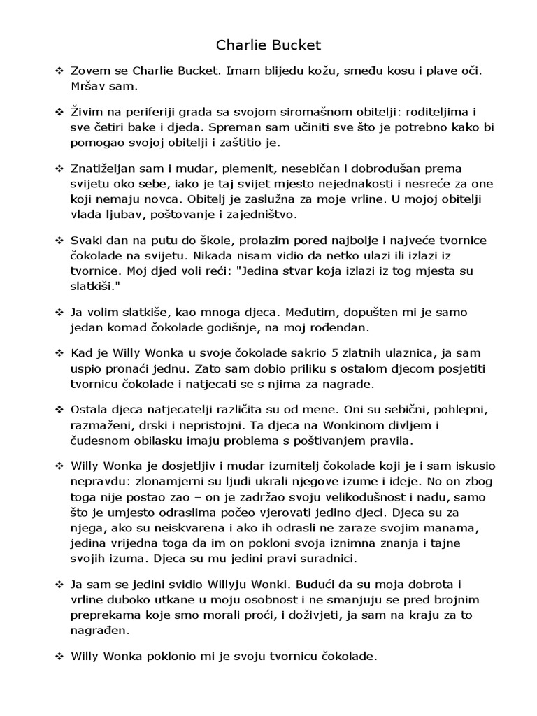 Charlie Bucket Sažetak PDF