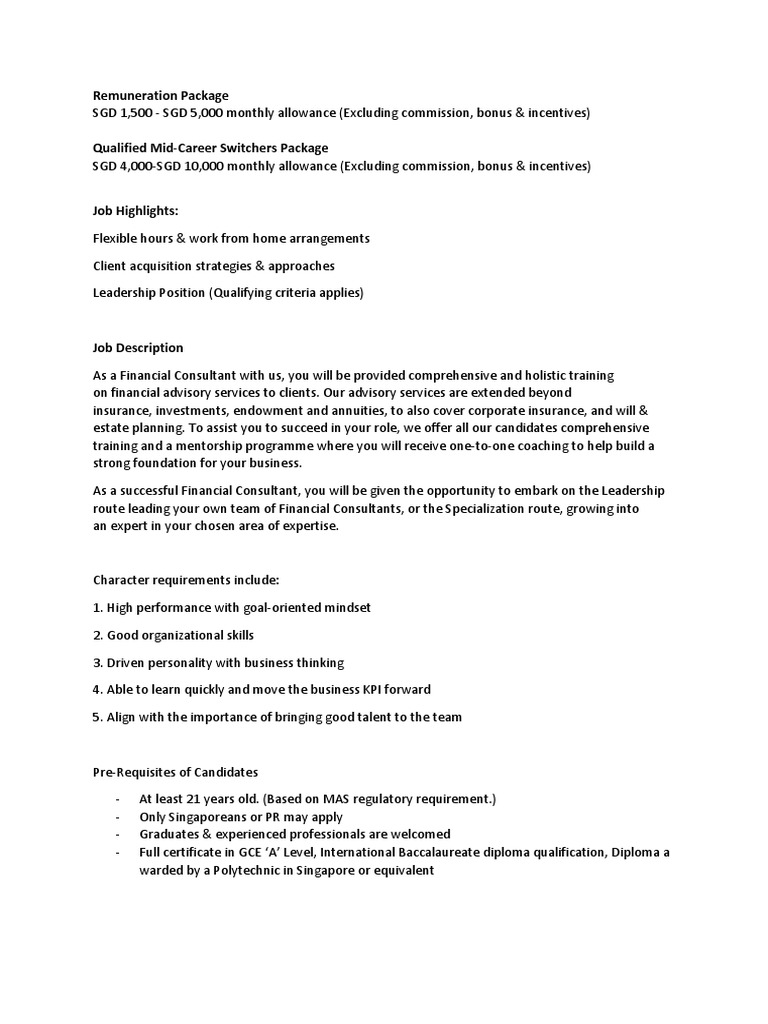 Financial Consultant Job Description PDF