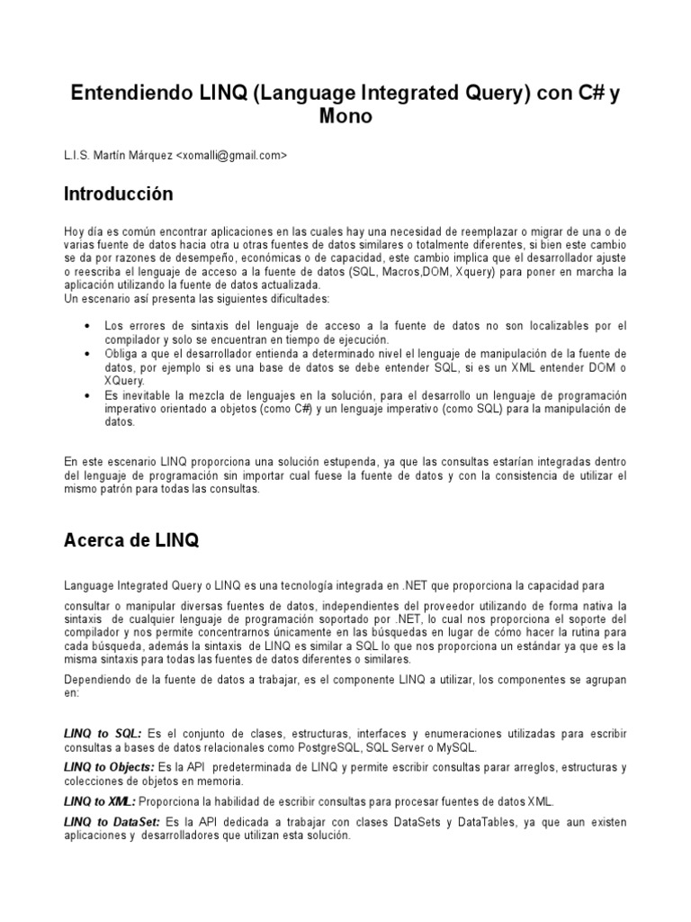Entendiendo LINQ (Language Integrated Query) Con C# y Mono | PDF ...