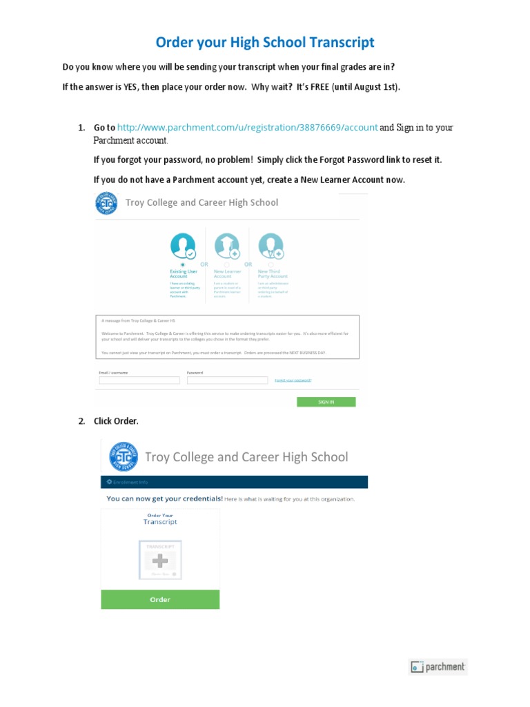 parchment ordering instructions PDF