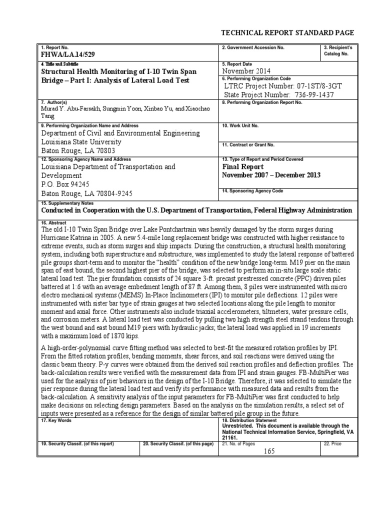 LTRC 07-1ST FR 529 Structural Health Monitoring of I-10 Twin Span