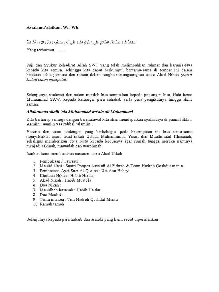 Contoh Teks Pembawa Acara Mc Acara Akad Nikah Pdf