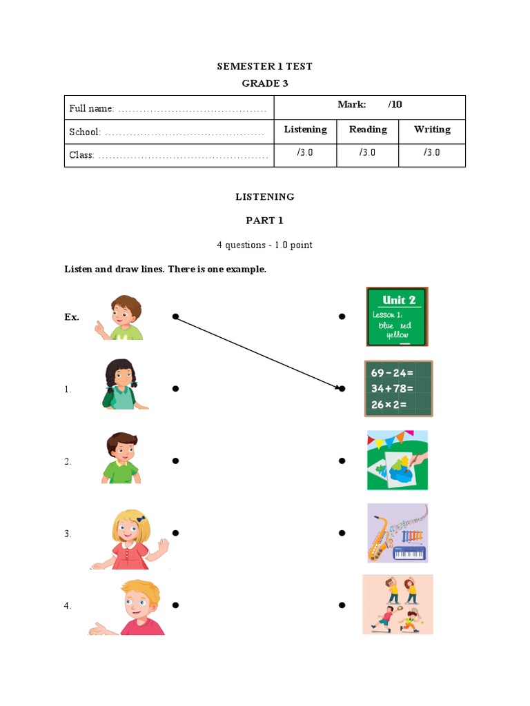 Grade 3 English Semester 1 Test | PDF | Foreign Language Studies
