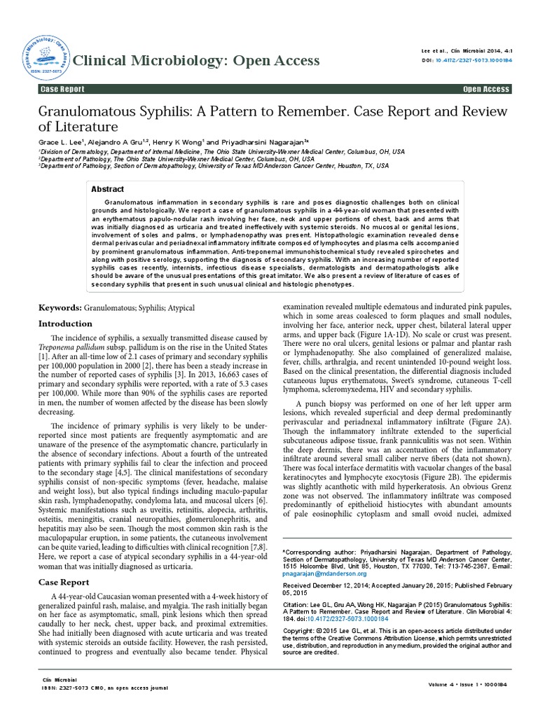 Granulomatous Syphilis A Pattern To Remember Case Report and Review of