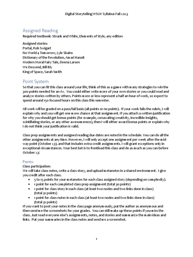 Digital Storytelling Syllabus Fall 2023 | PDF