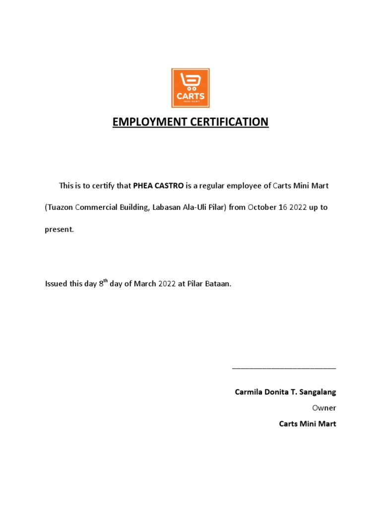 Employment Certification and Payslips | PDF