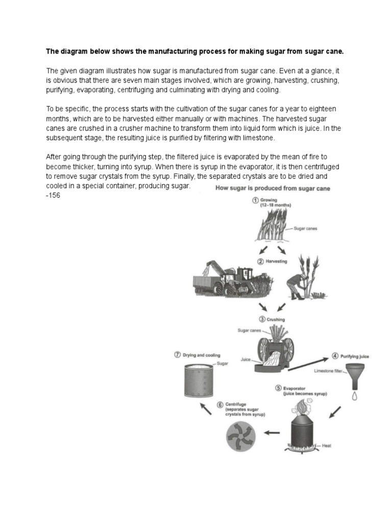 The diagram below shows the manufacturing process for making sugar from ...