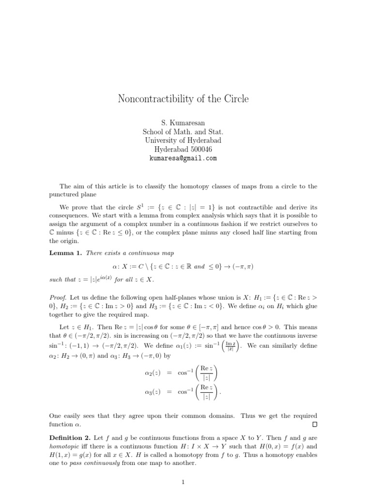 Noncontractibility of the Circle | PDF
