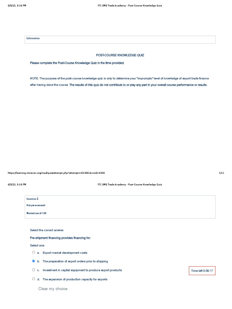 ITC SME Trade Academy - Post-Course Knowledge Quiz | PDF | Letter Of ...