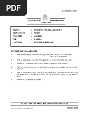 Melaka Jan 2023 Final Test Fin533 Question