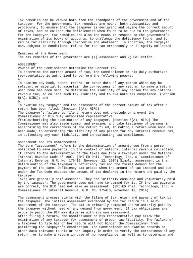 Tax Remedies PDF Internal Revenue Service Statute Of Limitations