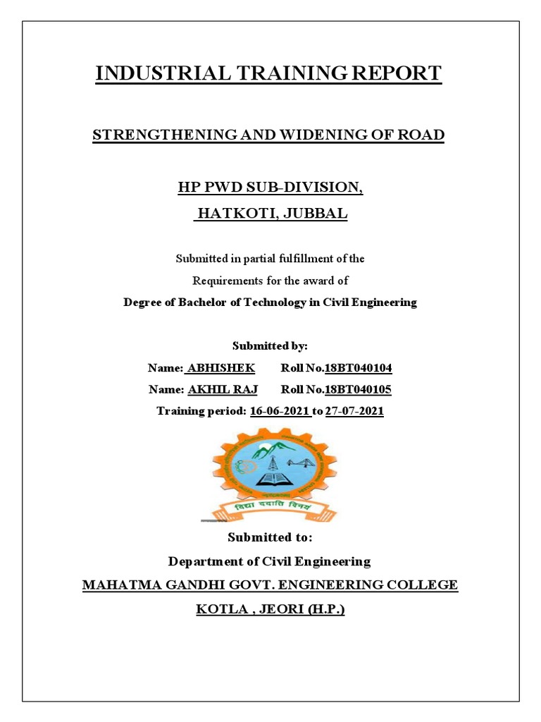 industrial-training-report-strengthening-and-widening-of-road-hp-pwd