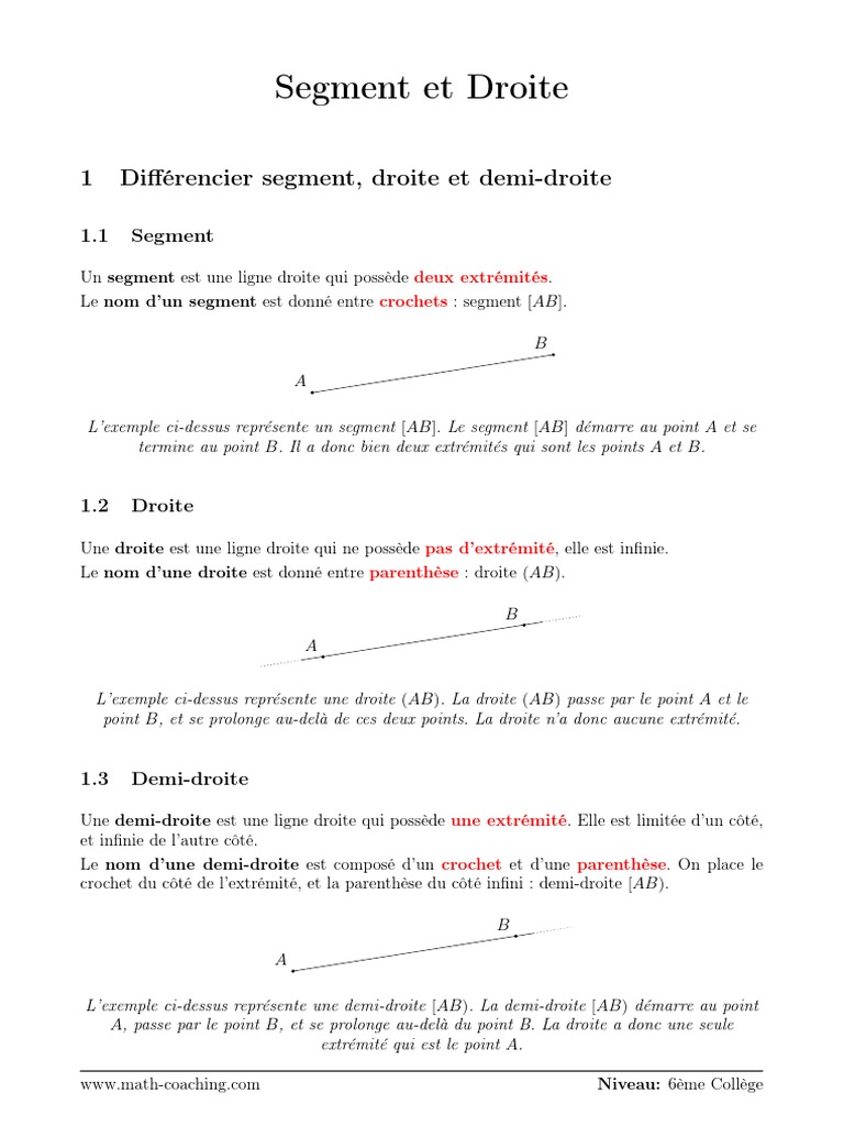 Différences entre Segment, Droite et Demi-droite | PDF ...