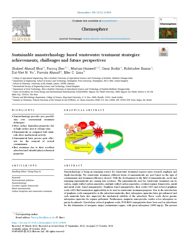 Nanotechnology in Wastewater Treatment | PDF | Carbon Nanotube | Adsorption